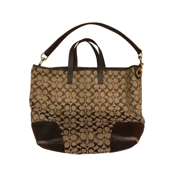 Coach Hadley Duffle Handbag Tote in brown signature canvas brown leather trim - Picture 1 of 6